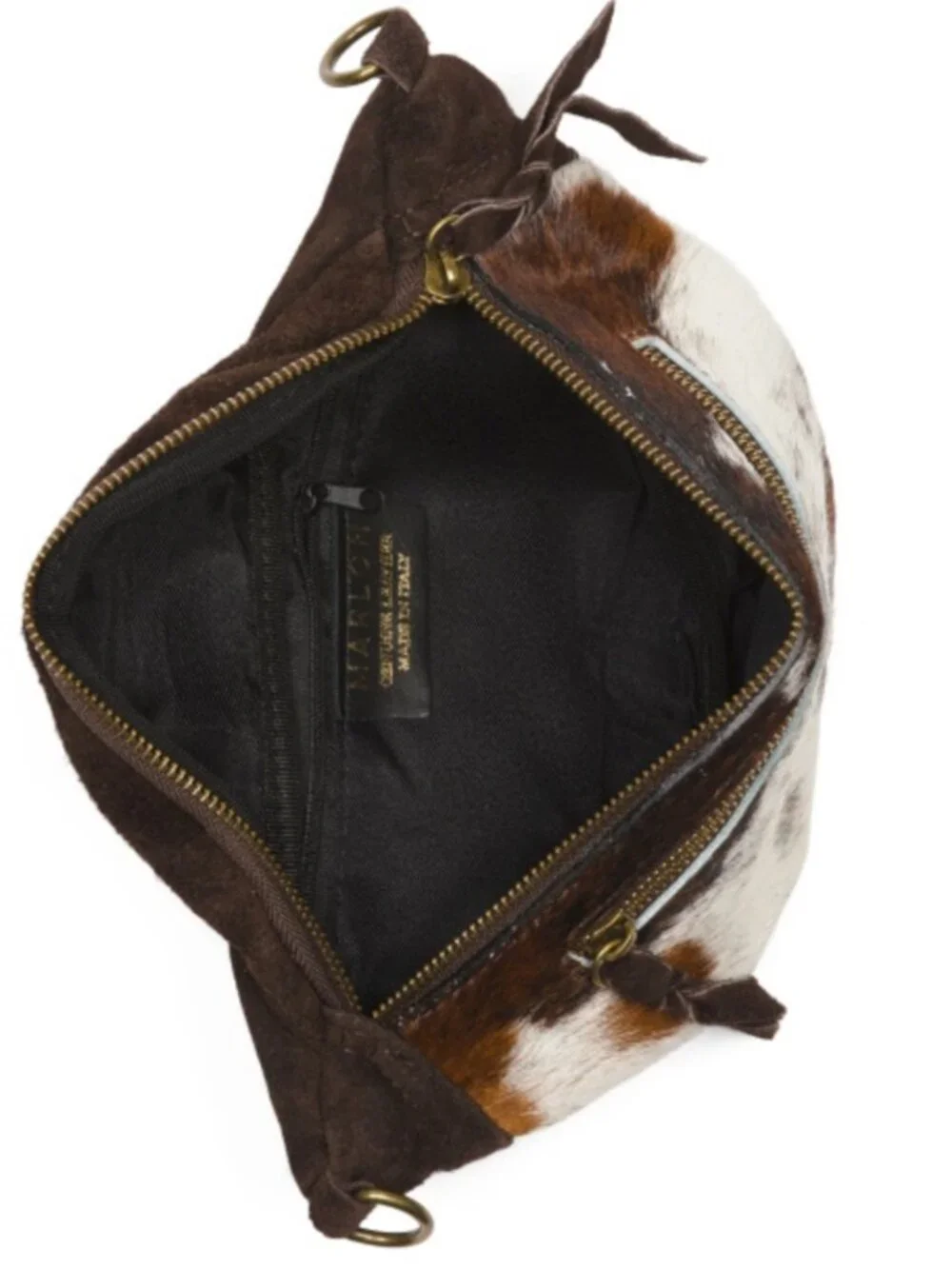 Marlon Brown Leather Cow Print Zip Belt Bag - Picture 2 of 3
